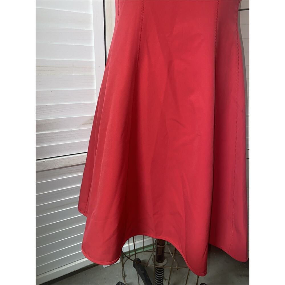 Leslie Faye Dress 12 Large Red Pink Fit& Flare Aline Sleeveless Poly Blend - Picture 3 of 10
